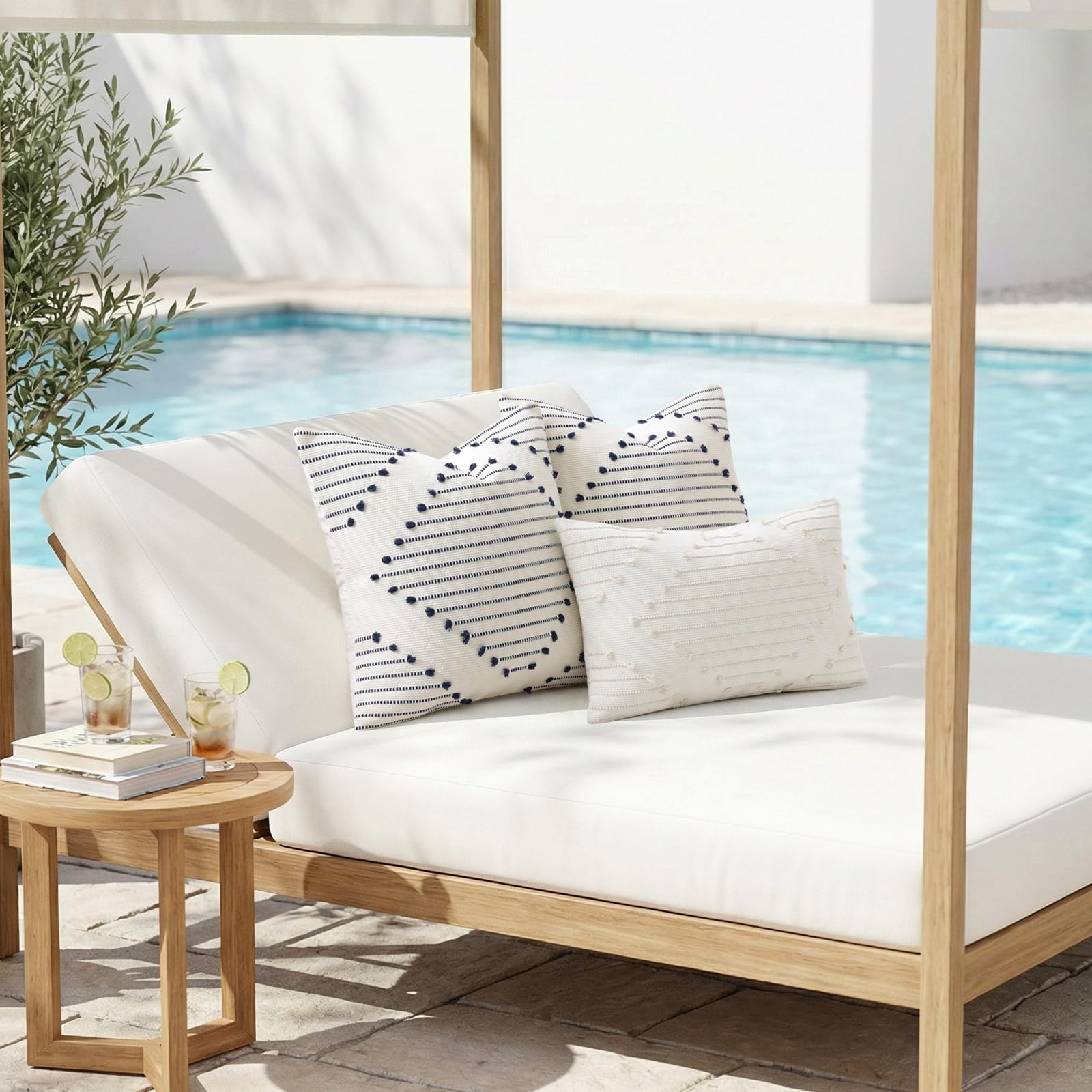 Mecatny Set di 2 federe per cuscini bohémien, beige e bianco, 45 x 45 cm, decorazione moderna neutra, per letto, divano, soggiorno