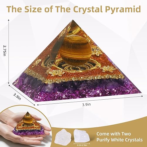 Miniatura 3 de Hopeseed Pirámide de cristal de orgón, amatista y ojo de tigre, cristales curativos, pirámide para energ positivo, reducir el estrés, la meditación