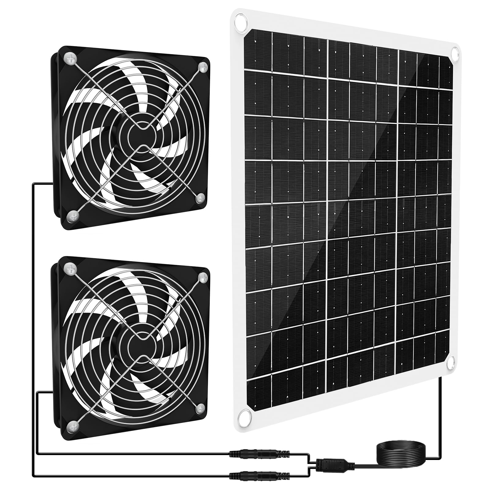 Photo 1 of 15W Solar Powered Fan for Chicken Coop, Solar Panel Exhaust & Intake Fan with Two Waterproof Fans 6.5Ft Cable Installation Kits, Ideal for Greenhouse Dog-House Outside Shed