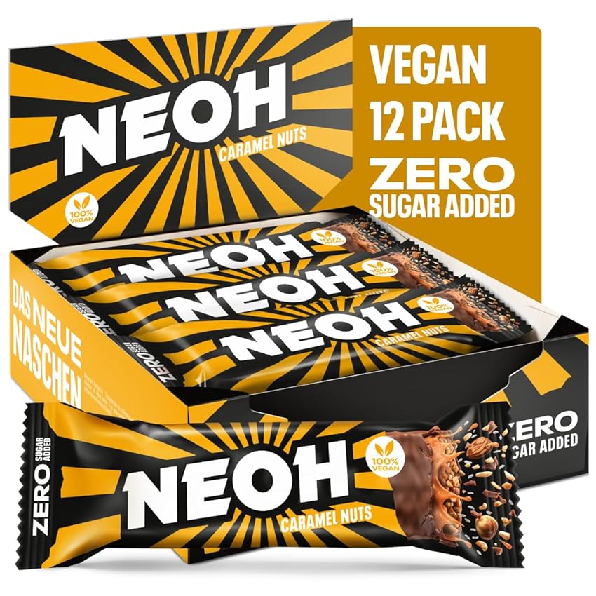 Immagine del prodotto NEOH Low Carb Vegano Keto Baretta Caramello Noci Cioccolato - 1 g Zucchero / 137 kcal - Senza zuccheri aggiunti - 28 g (Confezione da 12) - Caramel Nuts