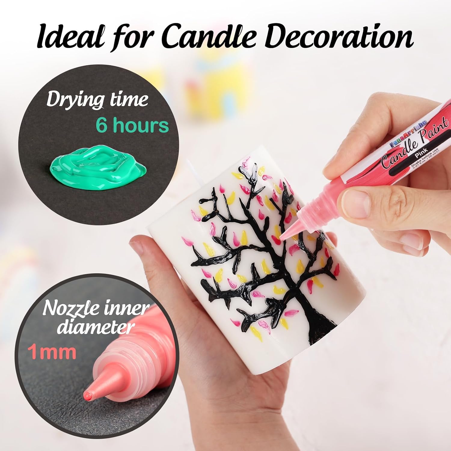 FansArriche Candle Paint, 20 Colors Candle Wax Pen Set for Candle Making, DIY Candle Painting Kit for Holiday & Party Decorations (15 ml/ 0.5 oz)