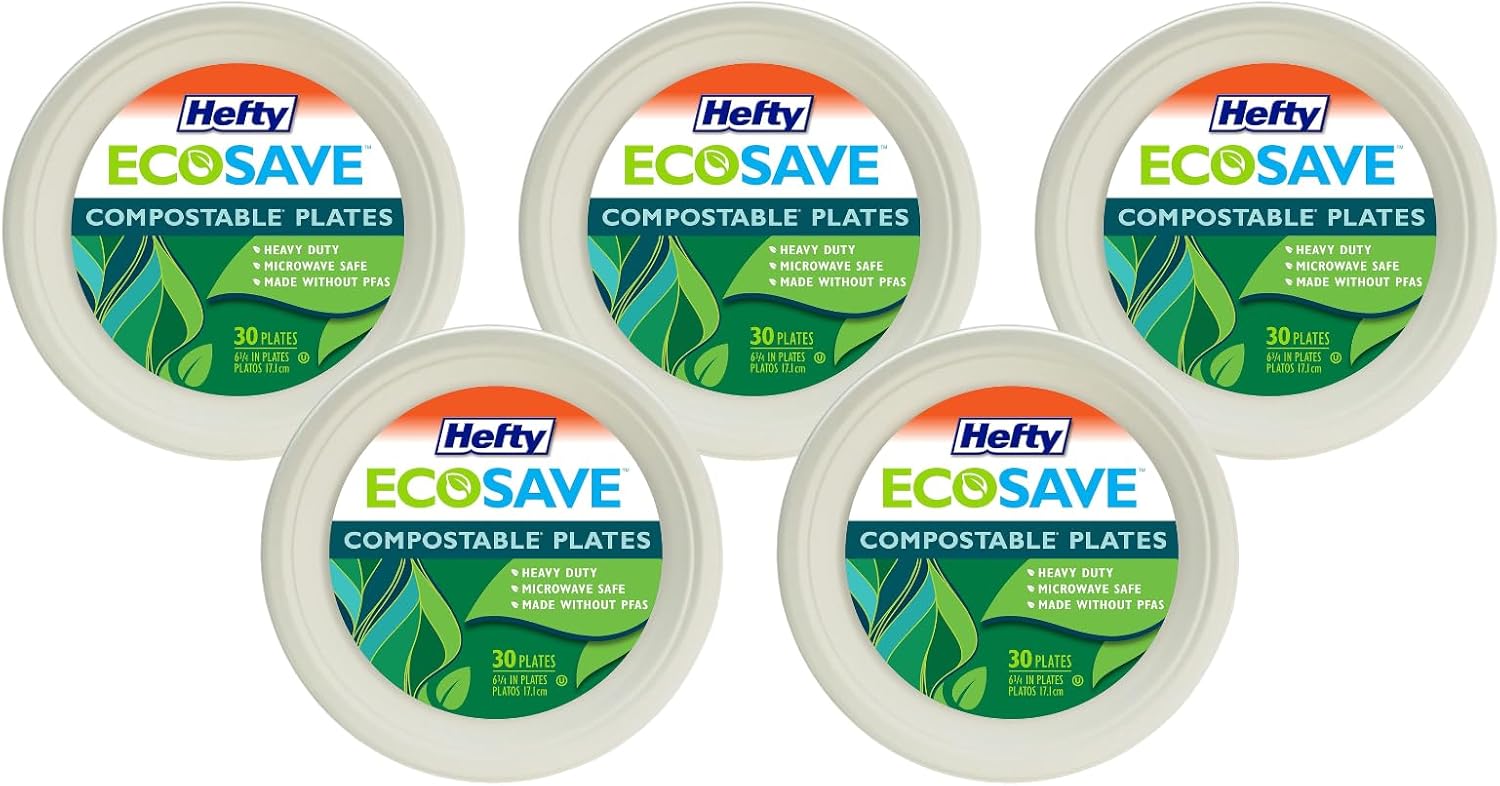 Hefty ECOSAVE Compostable Paper Plates, 6-3/4 Inch (30 Count (Pack of 6))