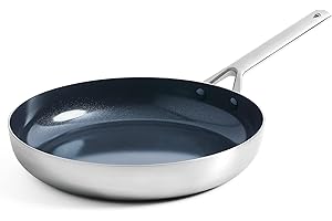 Tri-Ply Stainless Steel Ceramic Nonstick Frying Pan 8 Inch, Blue Diamond Nonstick