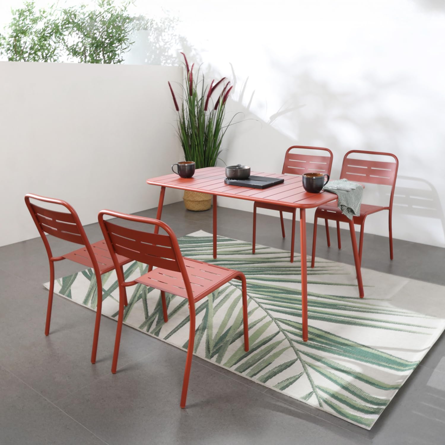 CONCEPT USINE | Lot de 4 Chaises Salon de Jardin Repas BERGAME Terracotta | Empilables | Acier Anti-Corrosion Finition Poudrée | Design Moderne | Résistantes UV & Intempéries | Extérieur Terrasse