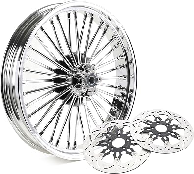TOFR 21" 36 Fat Spoke Front Wheel W/Floating Rotor For Harley Touring 09-25 | 21x3.5, Chrome Wheel, W/11.8" Rotor, Fits FLHX Street Glide Road King Road Glide Electra Glide Ultra Limited 2009-2025