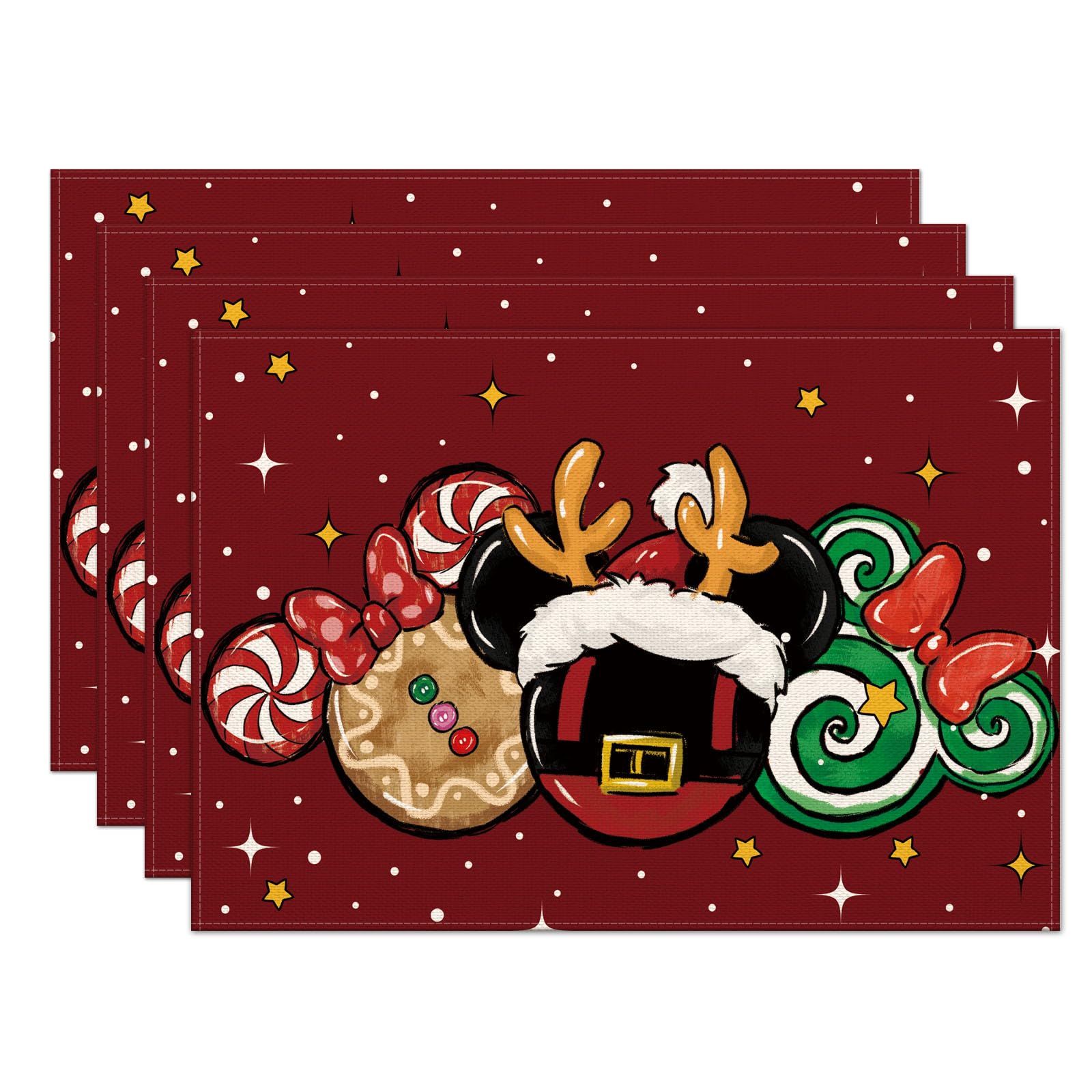 Christmas Placemats Set of 4, 12x18 Inch Red Candy Table Mats, Seasonal Winter Xmas Holiday Table Decors for Home Kitchen Dining Party 25xmas