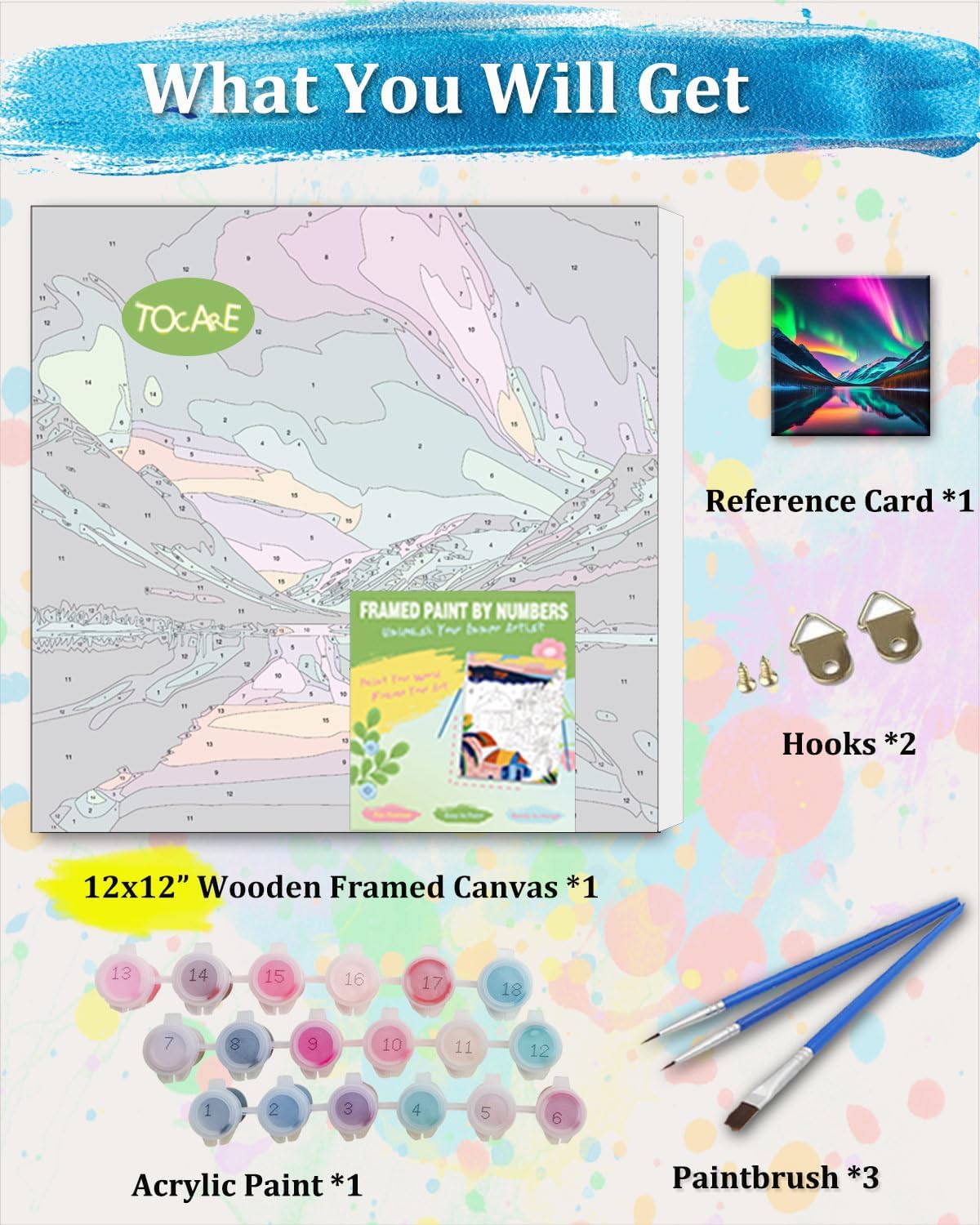 TOCARE Framed Paint by Numbers Kit for Adults Beginners,12x12inch Easy Aurora Paint by Number with Frame,Northern Lights Paint by Numbers Framed Canvas(Without Easel) image 3
