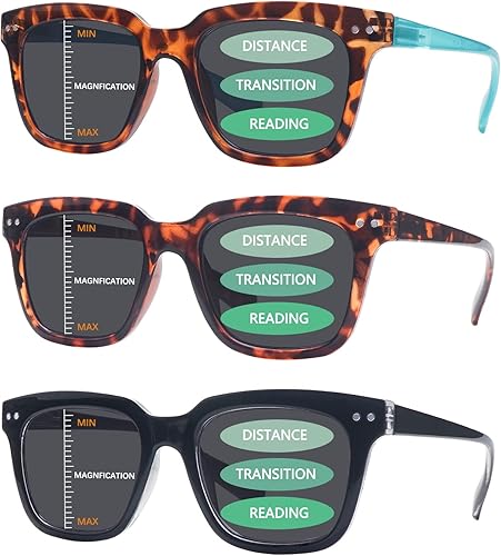 Paquete de 3 lentes de sol progresivos de lectura multienfoque para mujeres y hombres, protección UV, parte superior multifocal, lectores solares