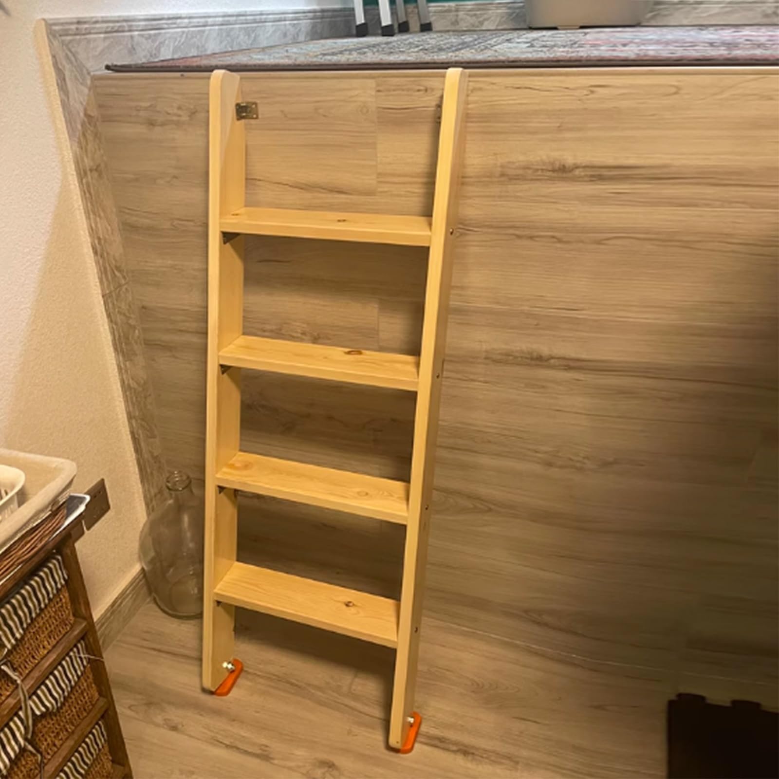 Escalera de cama de madera de 5 peldaños con patas antideslizantes, escalones comerciales para literas para hoteles y apartamentos, ideal para exteriores (150 cm)