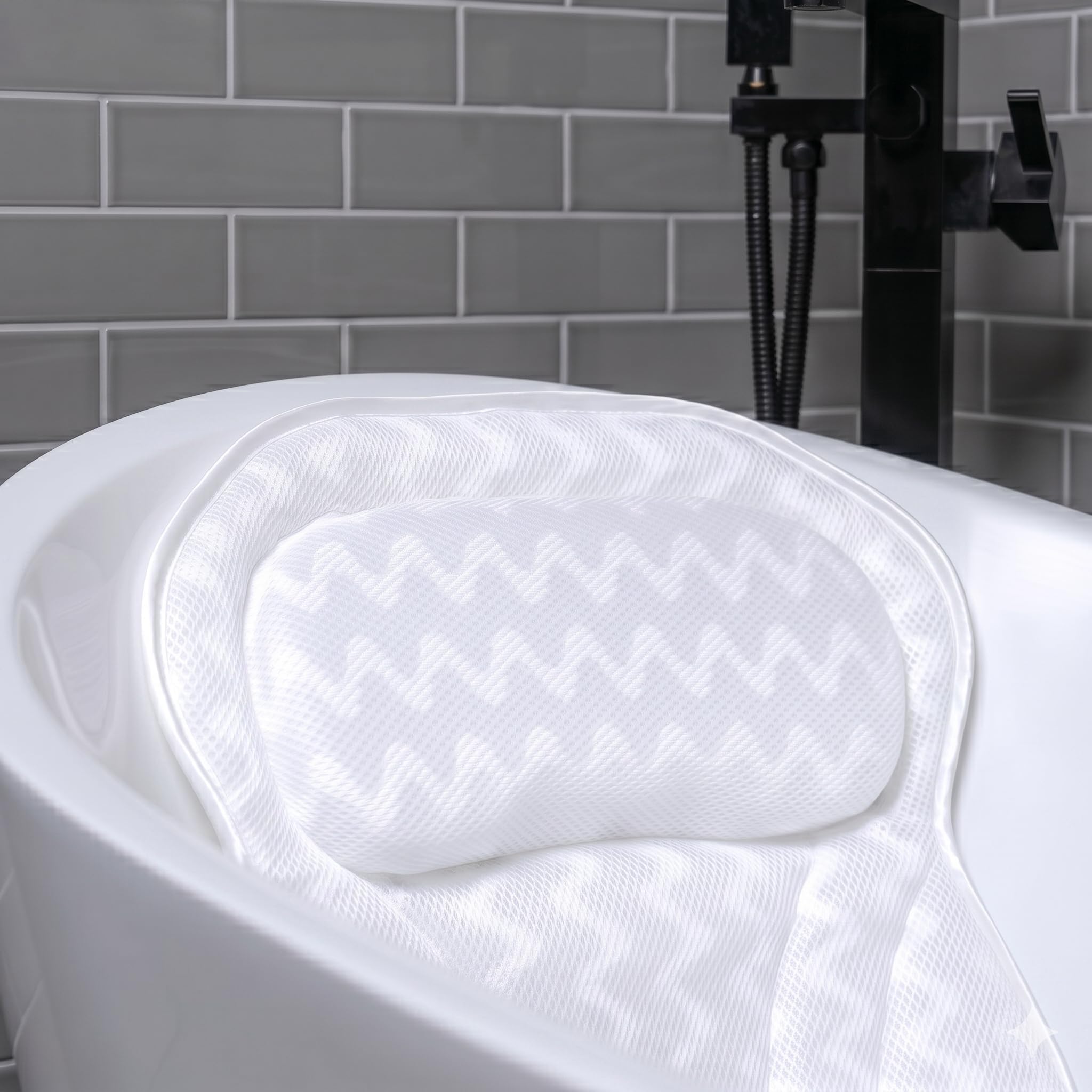Bath Pillow Bathtub Pillow Back Neck Support Pillow, Spa Cushion for Tub, Relaxing Headrest Bath Pillow, Portable Washable Bathtub Accessories with 3D Air Mesh Thick Soft Bath Pillow (Deluxe)