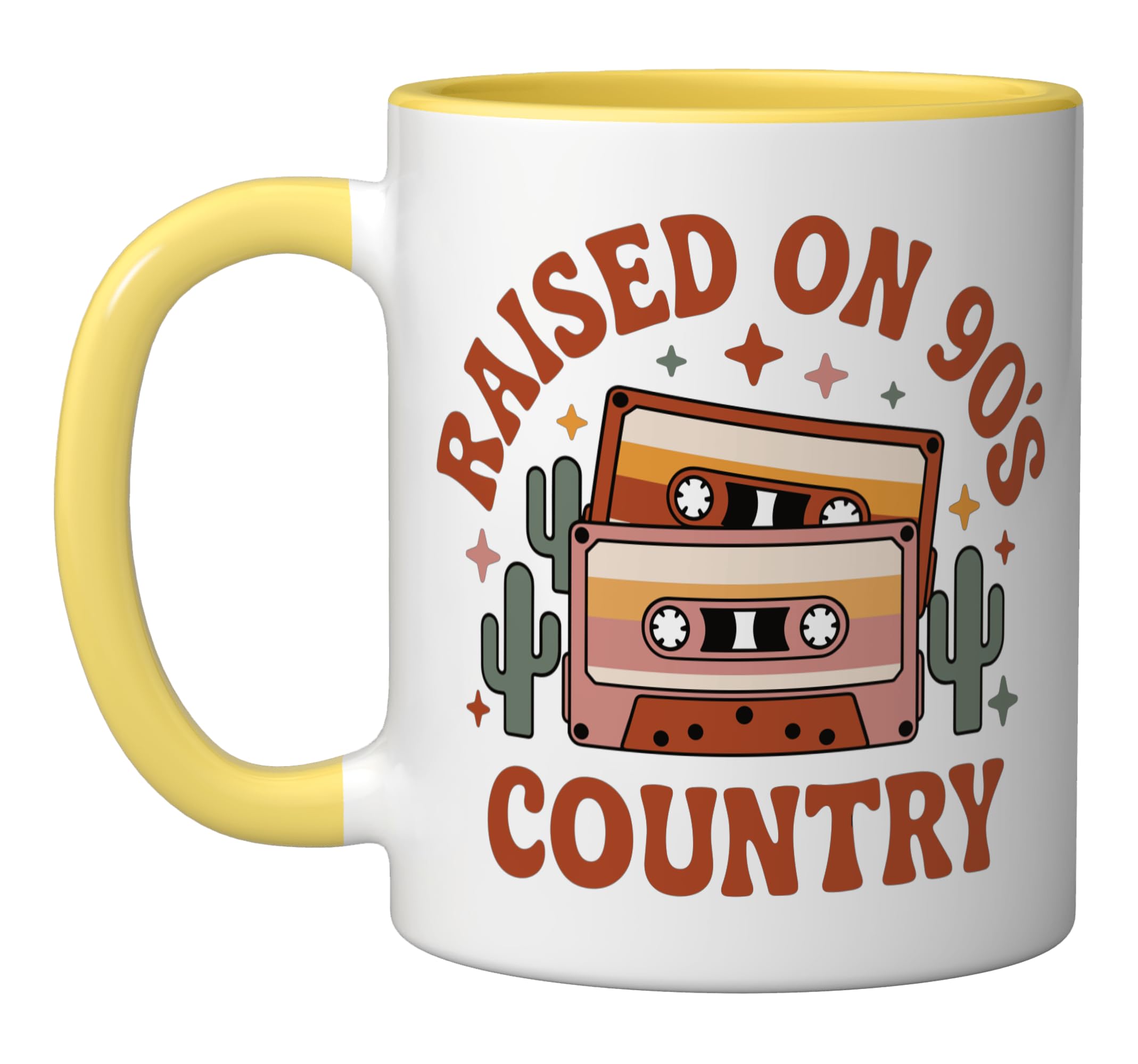 Cassette Tape RNB Raised On 90s Music R&B Retro Hip Hop Ceramic Mug, Yellow/White