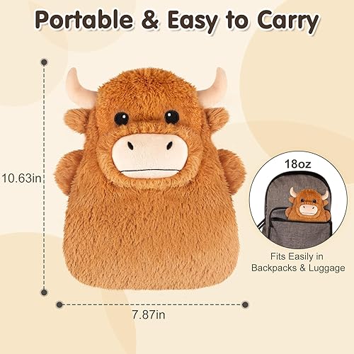 Miniatura 6 de Highland Cow Almohadillas térmicas para microondas para vientre, cuello y hombros, felpa calentable con calor húmedo, funda de felpa extraíble,
