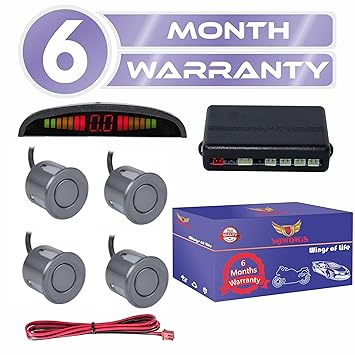 Miwings (6 Month Warranty) Car Reverse Parking Sensor Auto Radar System Distance Detection with LED Display and 4 Sensors, Ultrasonic Buzzer Warning, Universal for All Car (Silver Sensor)