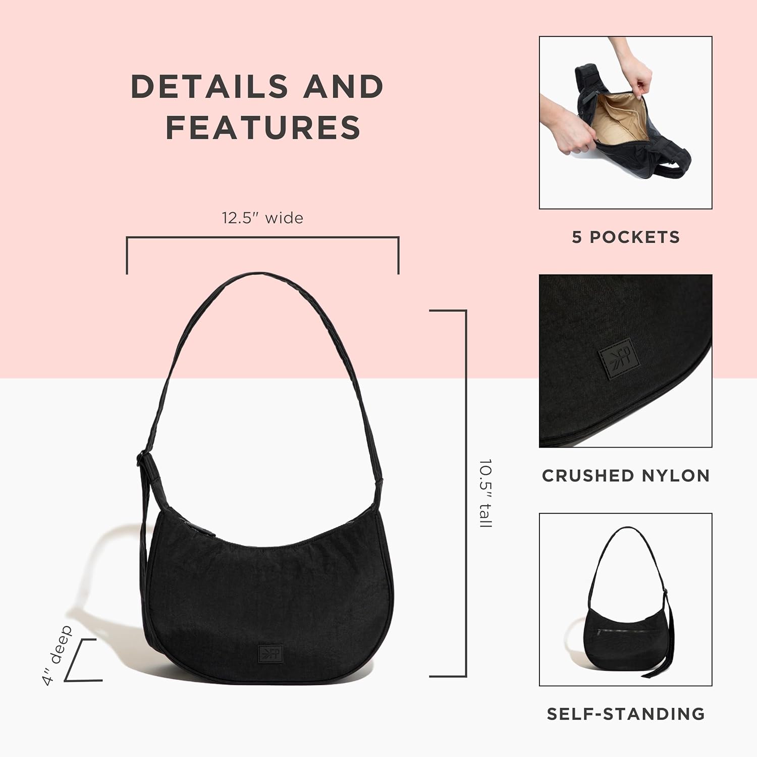 Freshly Picked Zurich Crescent Crossbody Sling Bag, Ebony Black