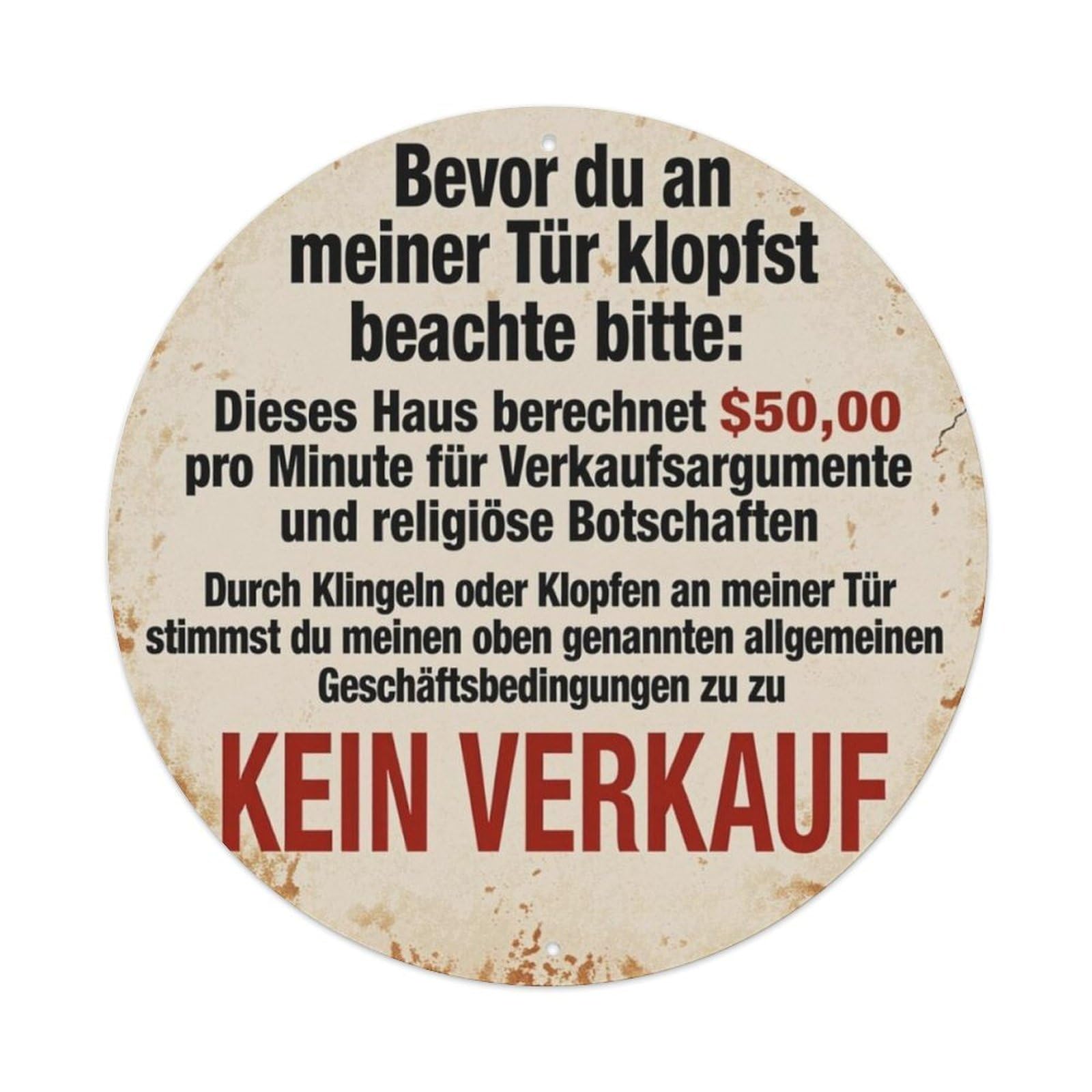 German No Soliciting Vintage Warning Round Sign Vintage Aluminium Metal Sign, Retro Wall Decor for Home, Bar, Garage & Farmhouse 20x20cm