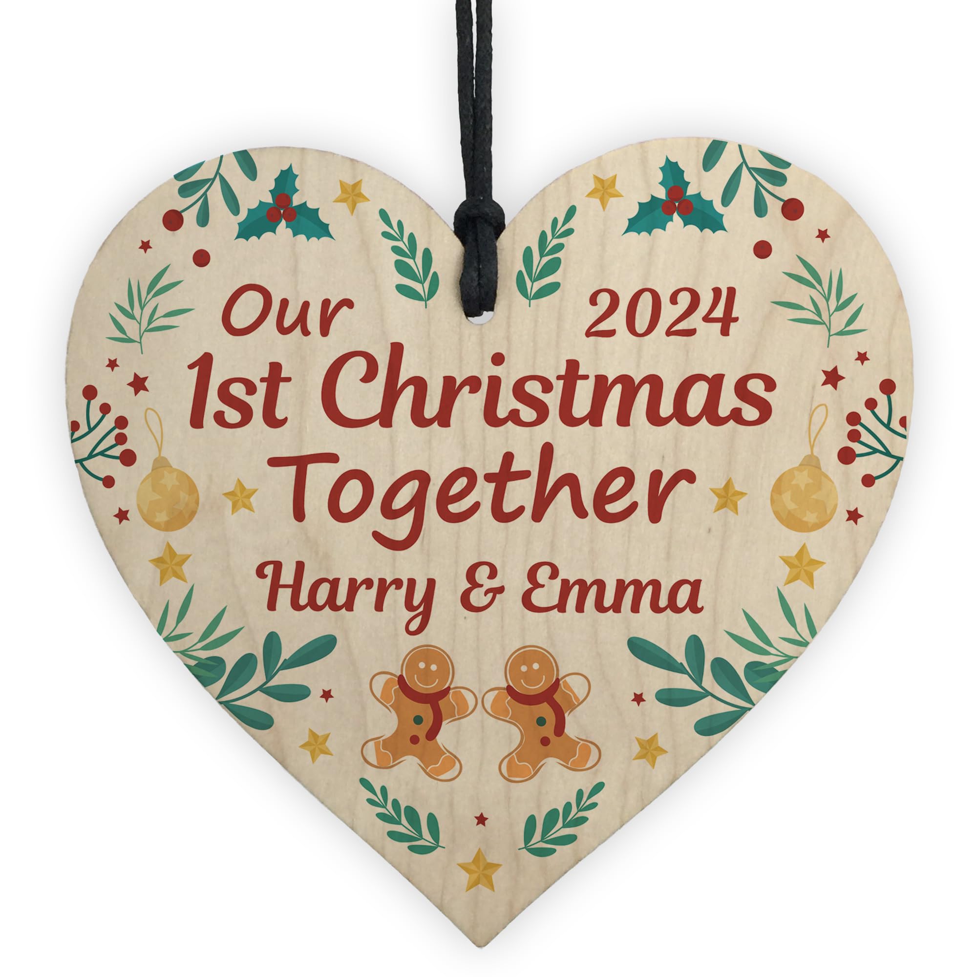 Red Ocean Our 1st Christmas Together Bauble, Personalised Couples Tree Decoration, Christmas Baubles for Boyfriend Girlfriend Couple, For Him Her, Wooden Tree Decoration Keepsake