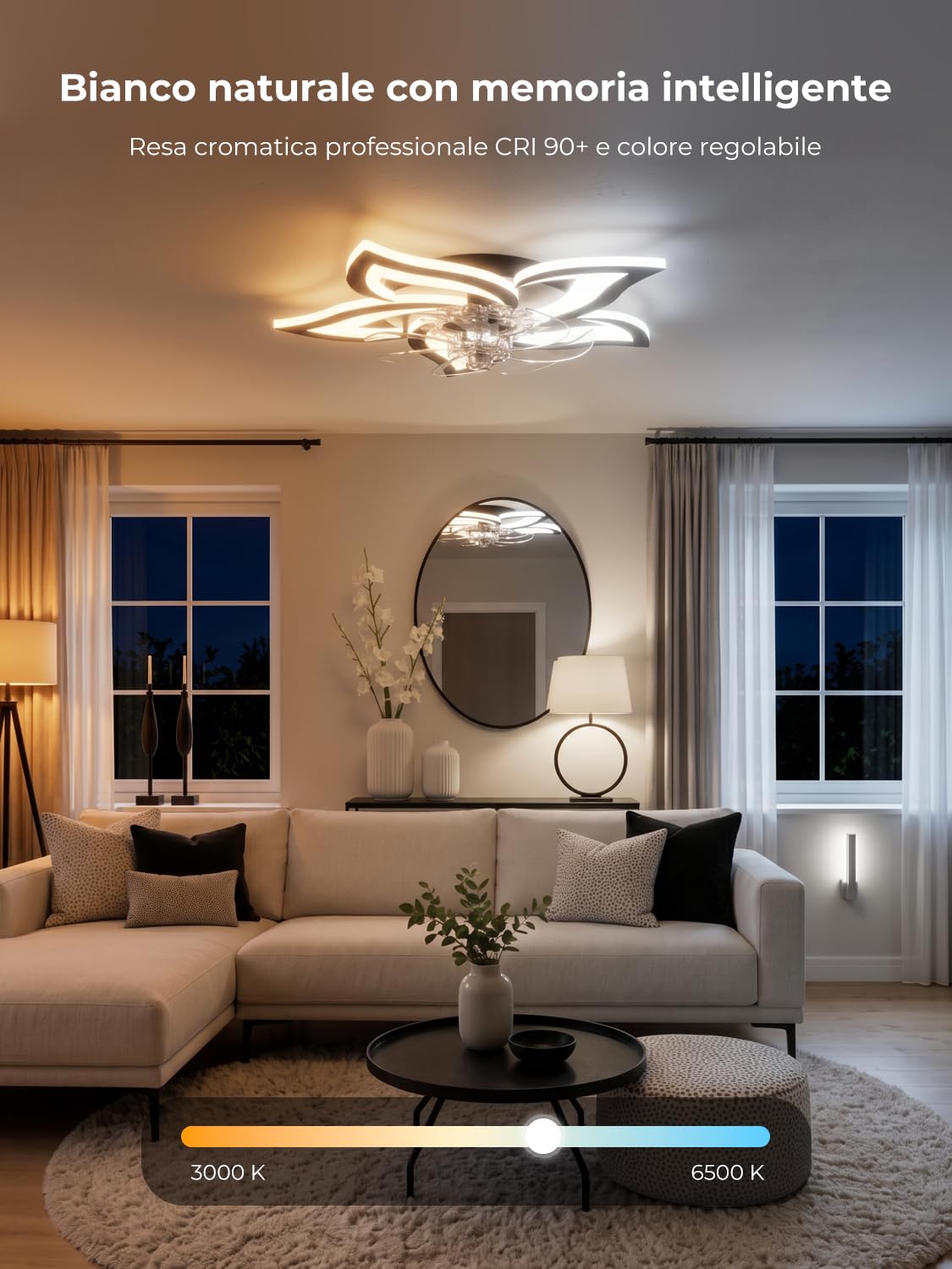 Lampadario con Ventilatore da Soffitto Silenzioso Nero Ventilatore da Soffitto con Luce e Telecomando Motore DC Reversibile Memoria Dimmerabile Lampadario con Pale con 6 Velocità