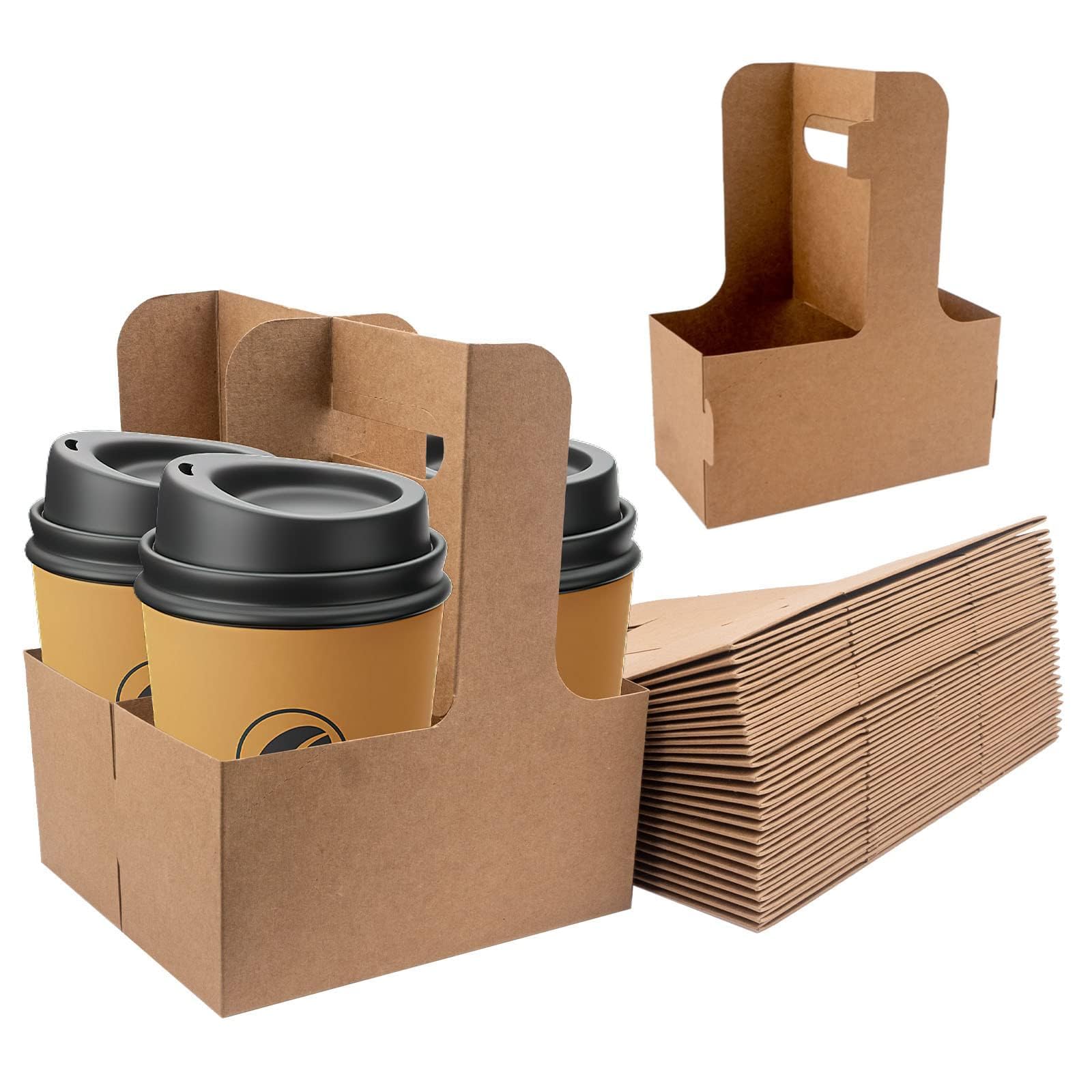 Uxcell Drink Carrier With Handle, 25 Pcs Kraft Paperboard 2 Cup Holder For Hot Or Cold Drinks - View #4