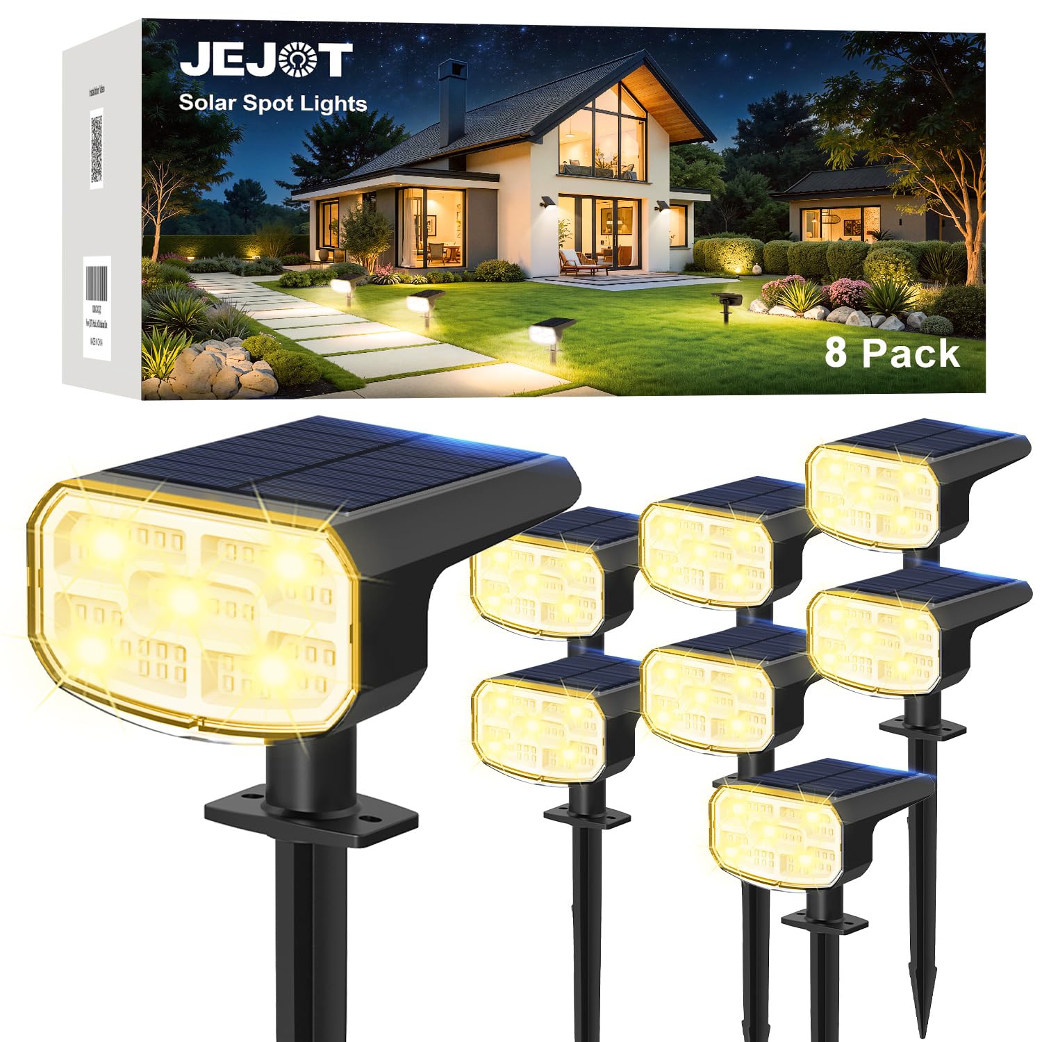 JEJOT Solarleuchten für den Außenbereich, wasserdicht, IP65, superhelle LED, 3000 K, 2 Beleuchtungsmodi, solarbetrieben, Terrasse, Garten, Solarleuchten, Außen-Landschaftslichter an/aus