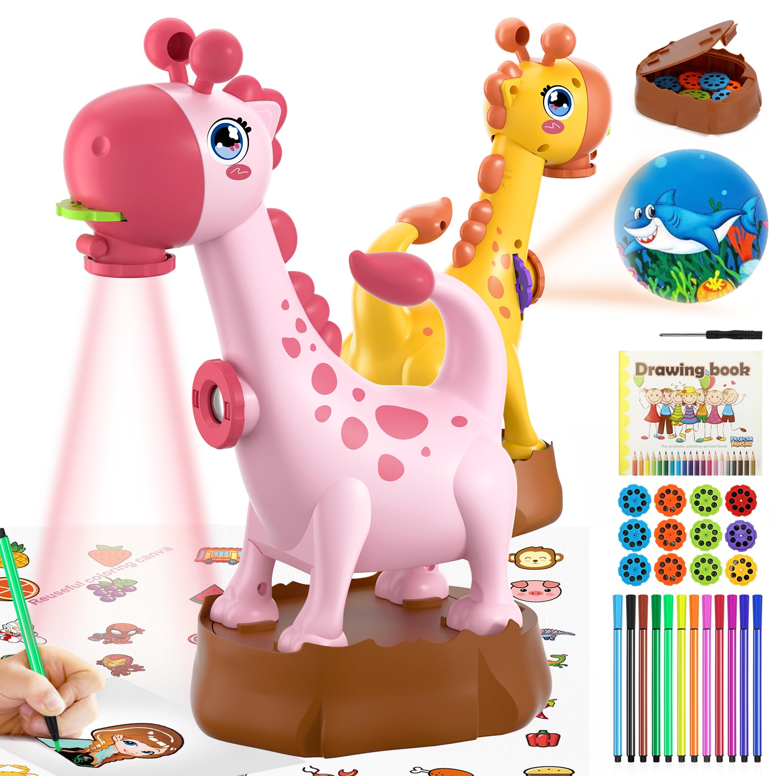 Projecteur de dessin CS COSDDI pour enfants, projecteur 2 en 1 pour la projection et le dessin avec 96 motifs, projecteur de peinture, cadeau pour enfants de 3, 4, 5, 6 et 7 ans, garçons et filles