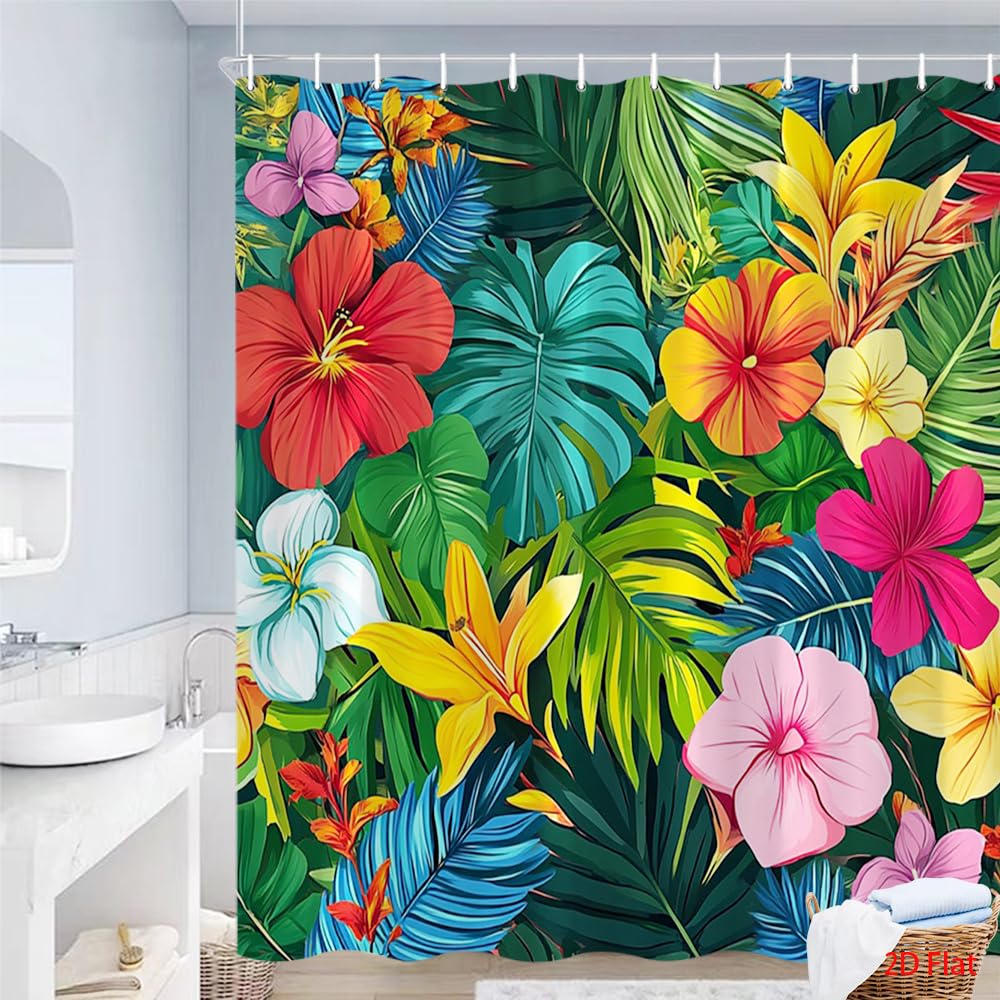 Glwdmb Y-19 1 Piece 180X180cm Tropical Hibiscus Printed Shower Curtain With Hook, Polyester, For Windows And Walls, Bathtub, Bathroom, Machine Washable, All Season Universal