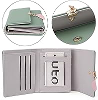 Vista 50 de UTO - Cartera pequeña RFID de piel sintética con dije de hoja, cierre de cremallera y tarjetero.