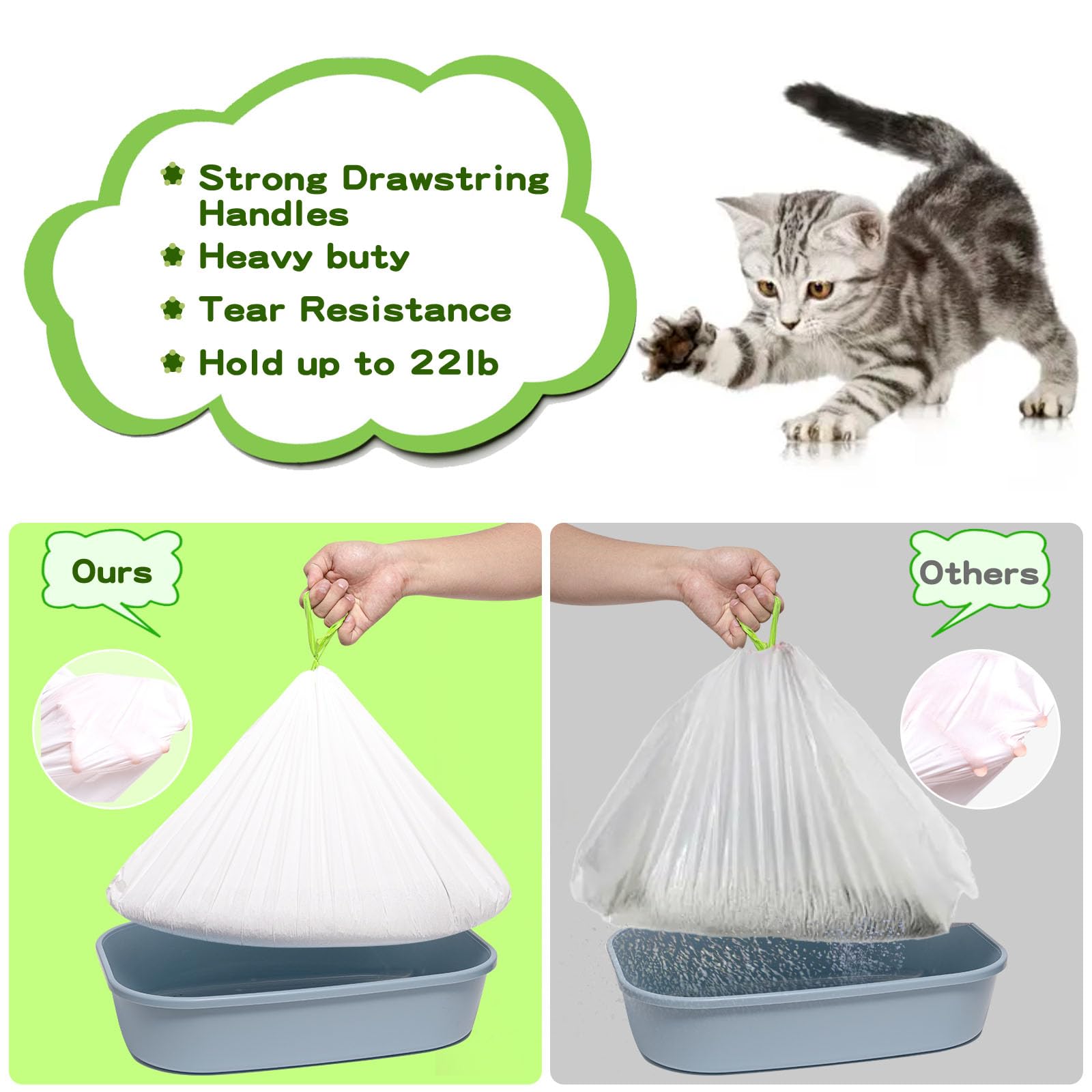 Bolsas de arena para gatos, grandes, con cordón, extra gruesas, resistentes, 36 x 16 pulgadas, 30 unidades