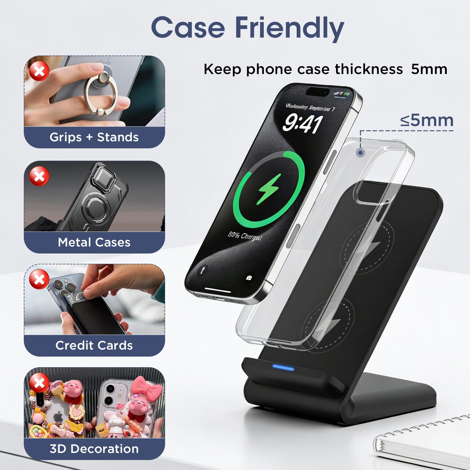 Indukcyjna stacja ładująca do iPhone 11 12 13 14 15 16 17 Pro Max, bezprzewodowa ładowarka do telefonu komórkowego Samsung Galaxy S25 Ultra S24 S23 S22 S21 S20 FE Google Pixel 10 9 Pro 8 a 7 6XL