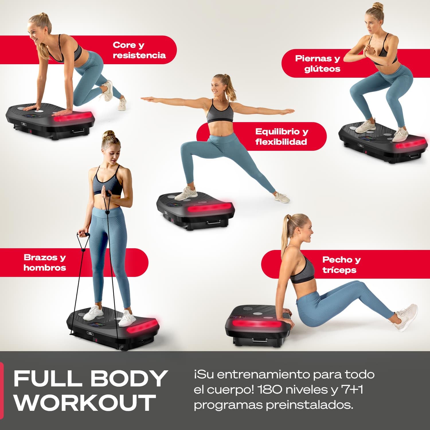 Sportstech 4D VP400 Plataforma Vibratoria de Diseño Curvo + Videos de Entrenamiento, Pantalla Táctil, Gran Superficie, Tecnología LED, Reloj Remoto, Bandas de Resistencia, póster y Esterilla
