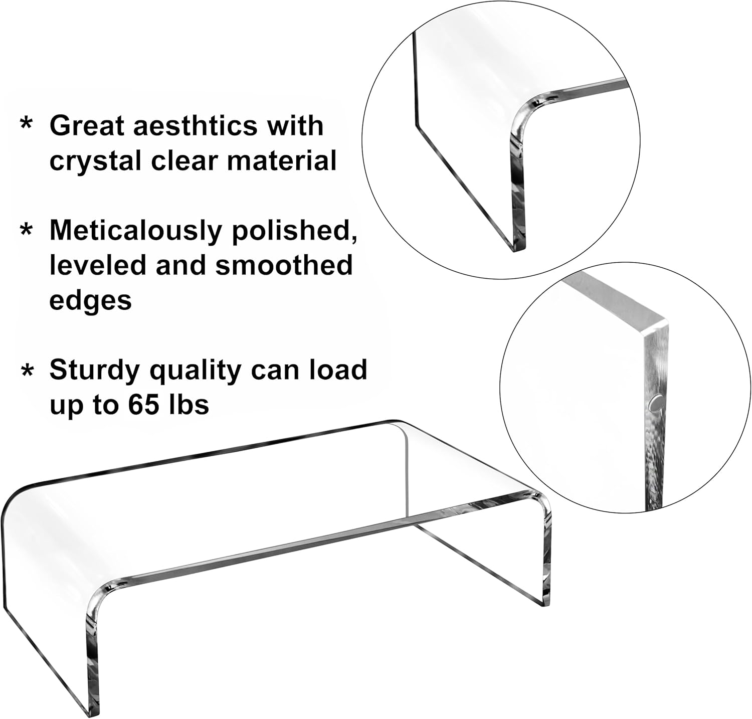 AMT 16 Inch Acrylic Laptop Monitor Stand, Computer Riser with Cat Keyboard Protector, Space-Saving Design, Extra Storage, Clear Shelf - Ideal for Monitors, Laptops, Printers, Desktop Decor