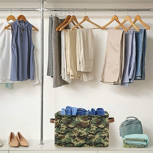 Miniatura 27 de AUUXVA Cesta de almacenamiento de camuflaje militar, caja de almacenamiento de lona duradera plegable para juguetes, cesta organizadora con asas