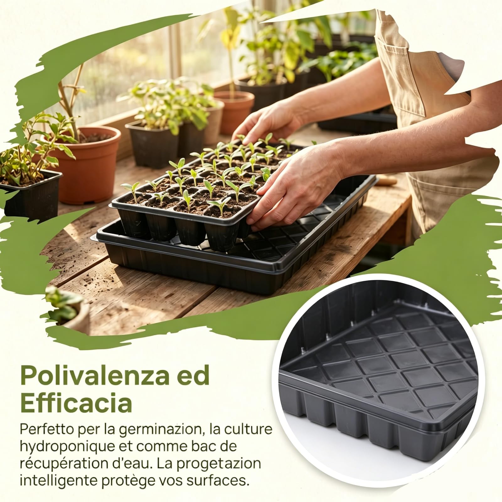 Sharplace 10 Pezzi vassoi per Piantine, Vasetti per Piantine, Semenzaio Germinazione, Vaso per Coltivazione di Piante Facile da Usare, Vassoio per Piantagione per Patio, 54 x 28 Cm, Senza Foro