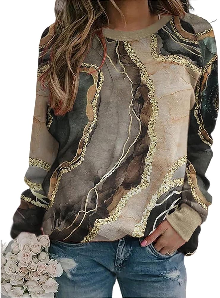 Akivide Women's Long Sleeve Flower and Landscape Print Sweatshirt Casual Fall Loose Crewneck Pullover Tops
