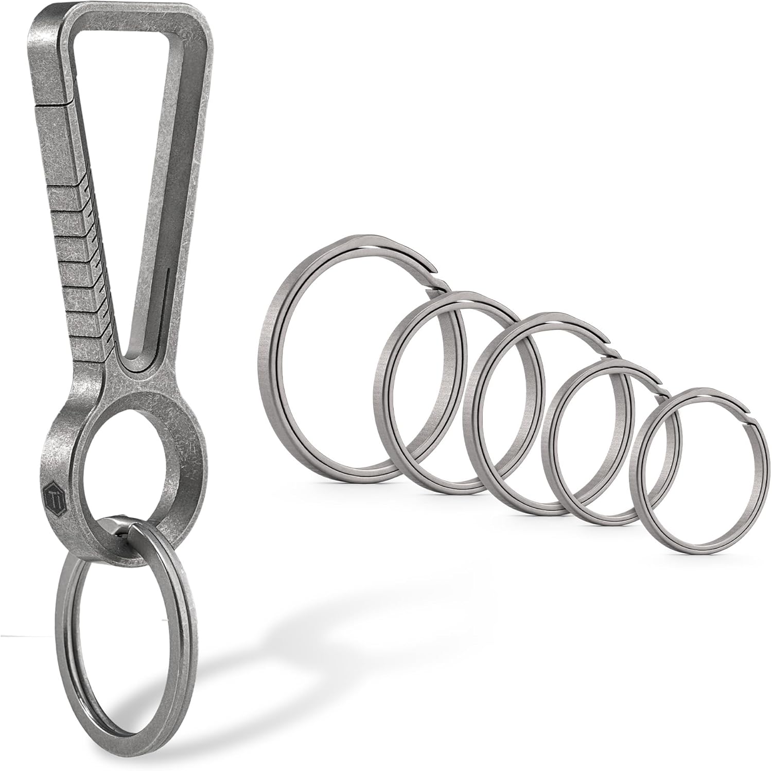 KeyUnity KD00 Titanium Carabiner Keychain Clip & KA20 Split Key Ring for Keychain Bundle