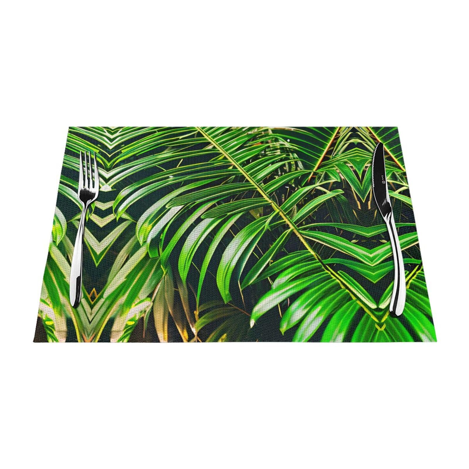 Placemats Set of 6,Table Mats Washable Placemat Decoration, Palm Tree Green Leaves Print