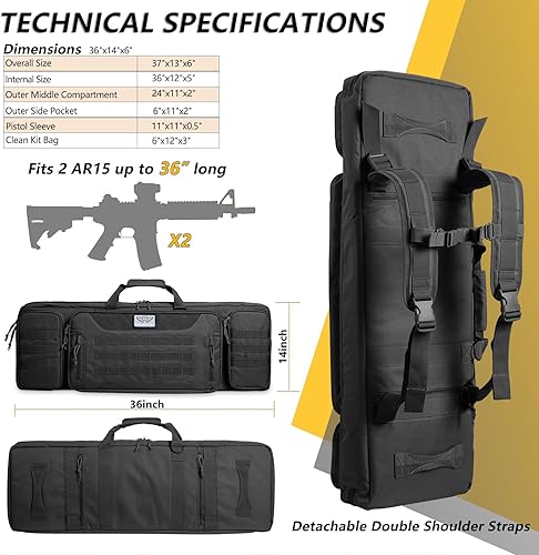 Miniatura 3 de ALVARZA 36 inch Double Long Gun Bag 1000D Nylon Soft Case Backpack Rifle Shotgun Pistol Transportation for Hunting Shooting Range, Firearm