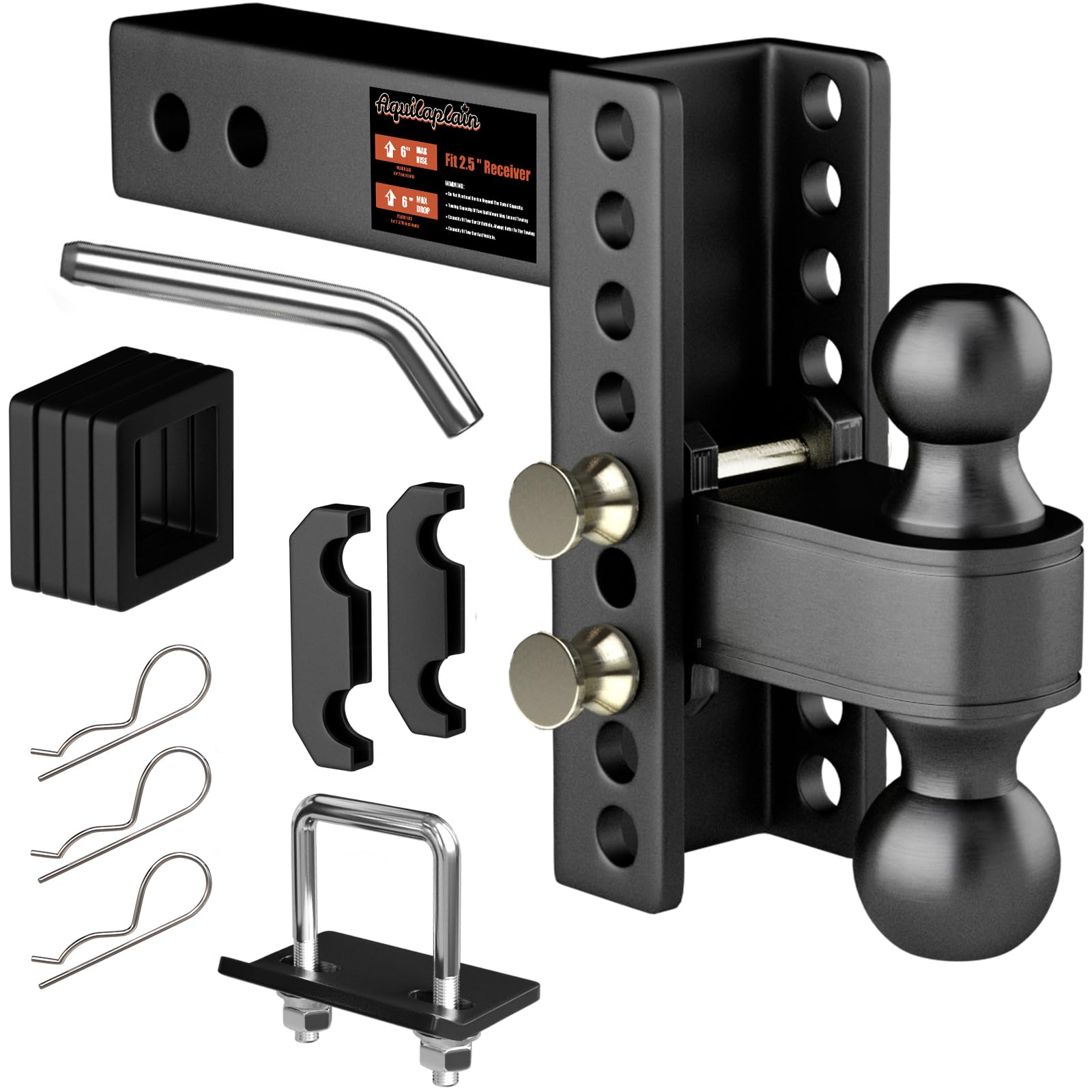 Photo 1 of 2.5 inch Adjustable Trailer Hitch 2-1/2 Receiver Drop Hitch Fits 2.5" Receiver 6" Rise/Drop, 2'' & 2-5/16'' Ball 25000 LBS Heavy Duty for RVs, Campers, Boat Trailer