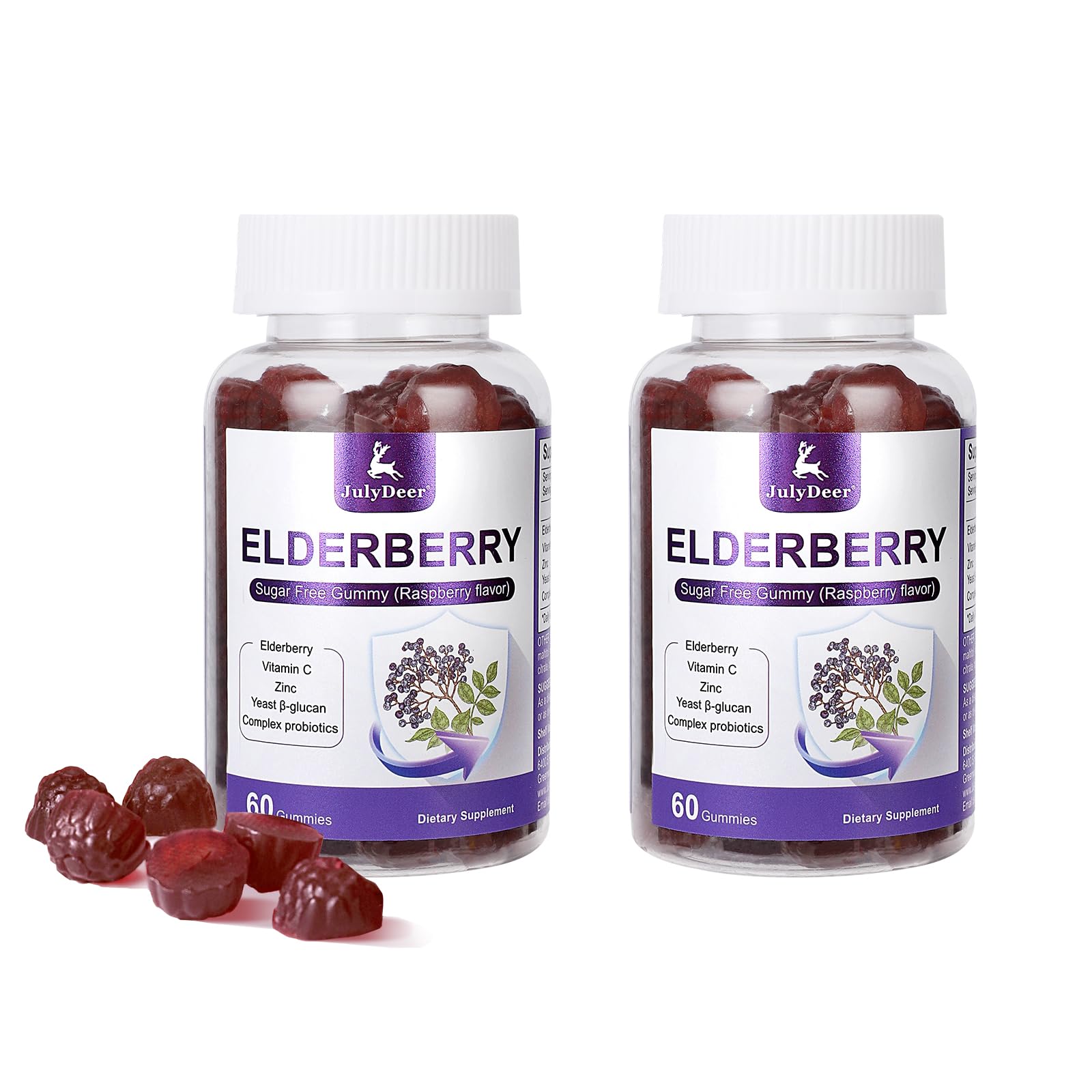 JulyDeer Sambucus Elderberry Gummies - Immune Support for Adults & Kids 4+ 120 Gummies 2 Bottles