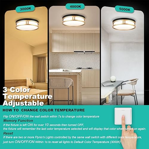 Miniatura 3 de Flynix Lámpara de techo LED de 12.5 pulgadas, 26 W, súper brillante, 1700 lúmenes, 3 colores, 3000 K4000 K5000K, lámpara de techo regulable para