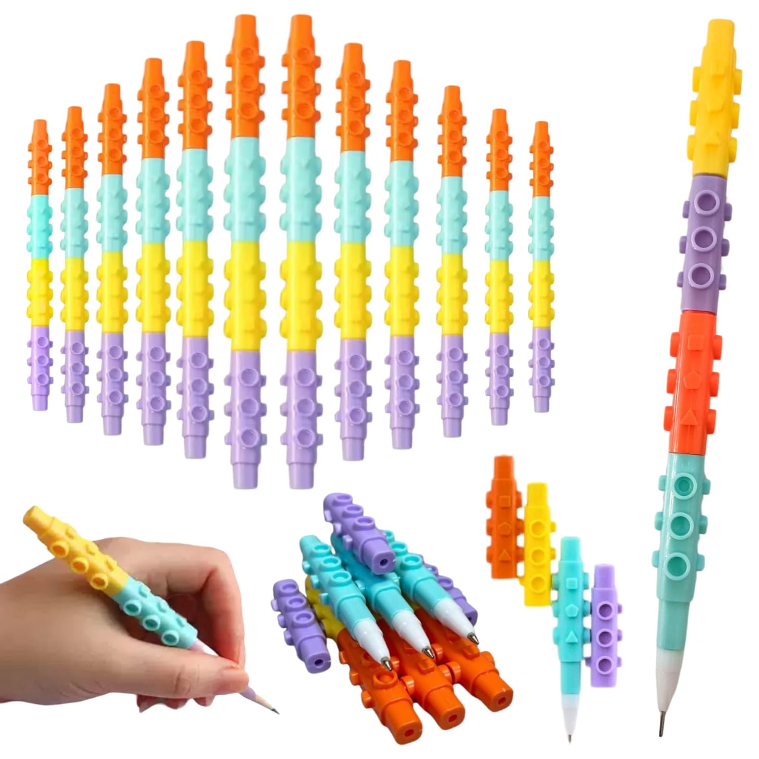 Birthday Popper 12 Pcs Building Block Ballpoint Pens as Birthday Return Gifts for Kids – Fine 0.5mm Blue Ink, Transforming Pens – Creative Student Stationery Gifts