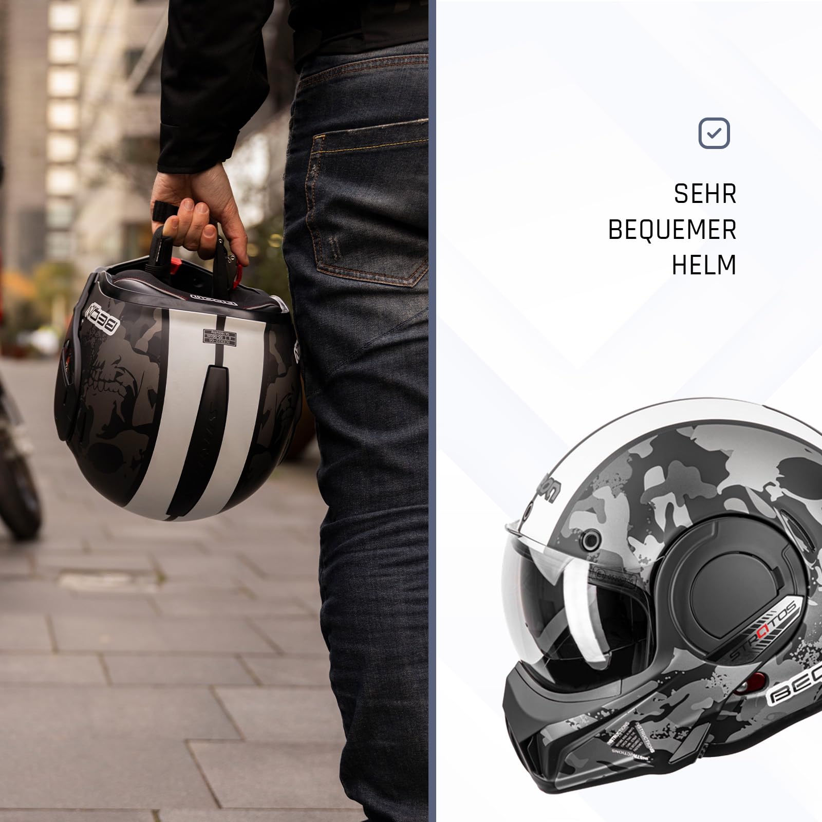 BEON Stratos Motorradhelm - Systemhelm Klapphelme mit Visier und Sonnenblende - Rollerhelm Sonnenblende - Motorrad Helm Damen & Herren - Integralhelm 180° Klappbar - Anti-Kratz-Visier - XXL