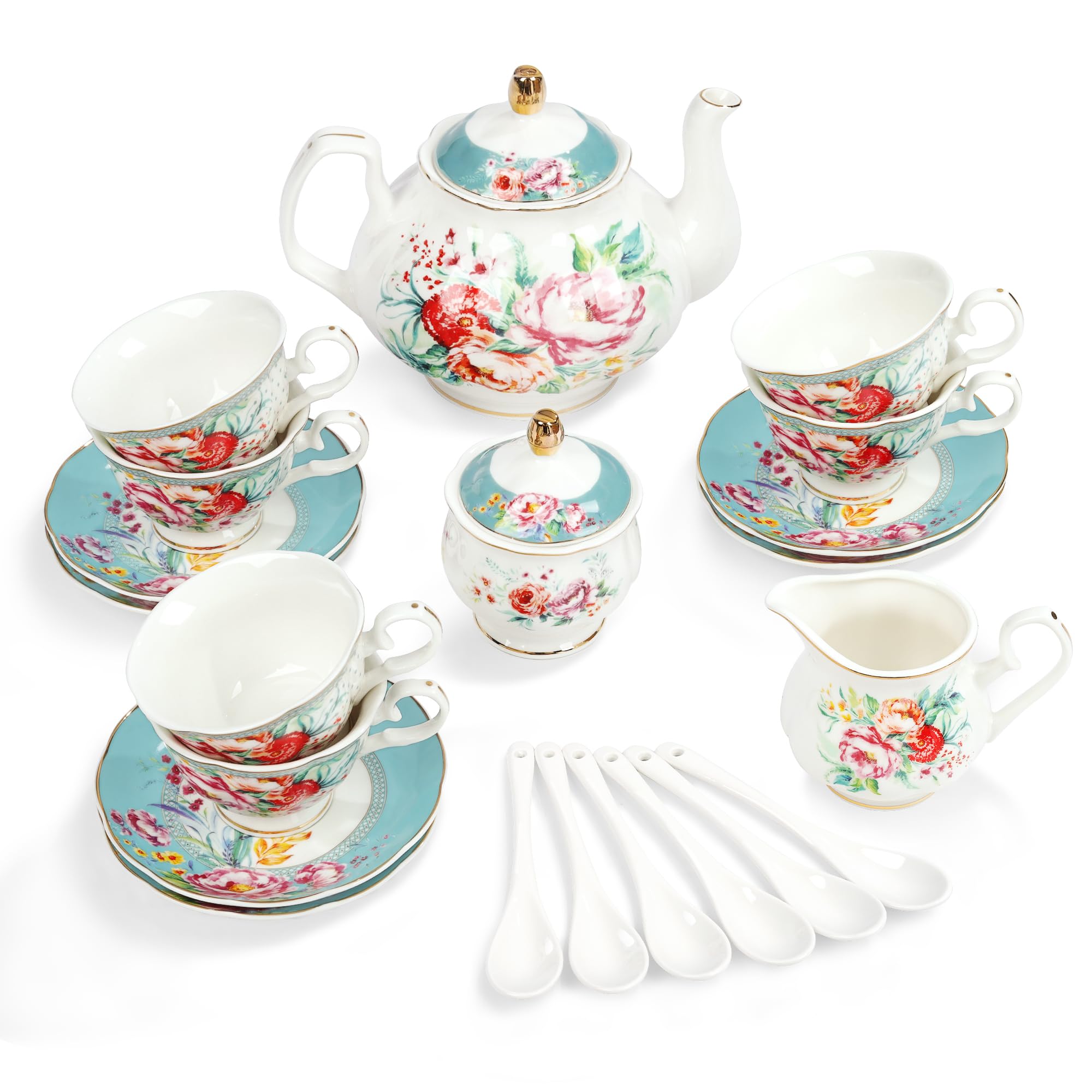 Fanquare Fleur Bleue Service à Thé En Porcelaine Avec Support En Metal Tasse Et Soucoupe A Cafe Vintage En Porcelaine Service A Cafe Anglais Pour Adultes