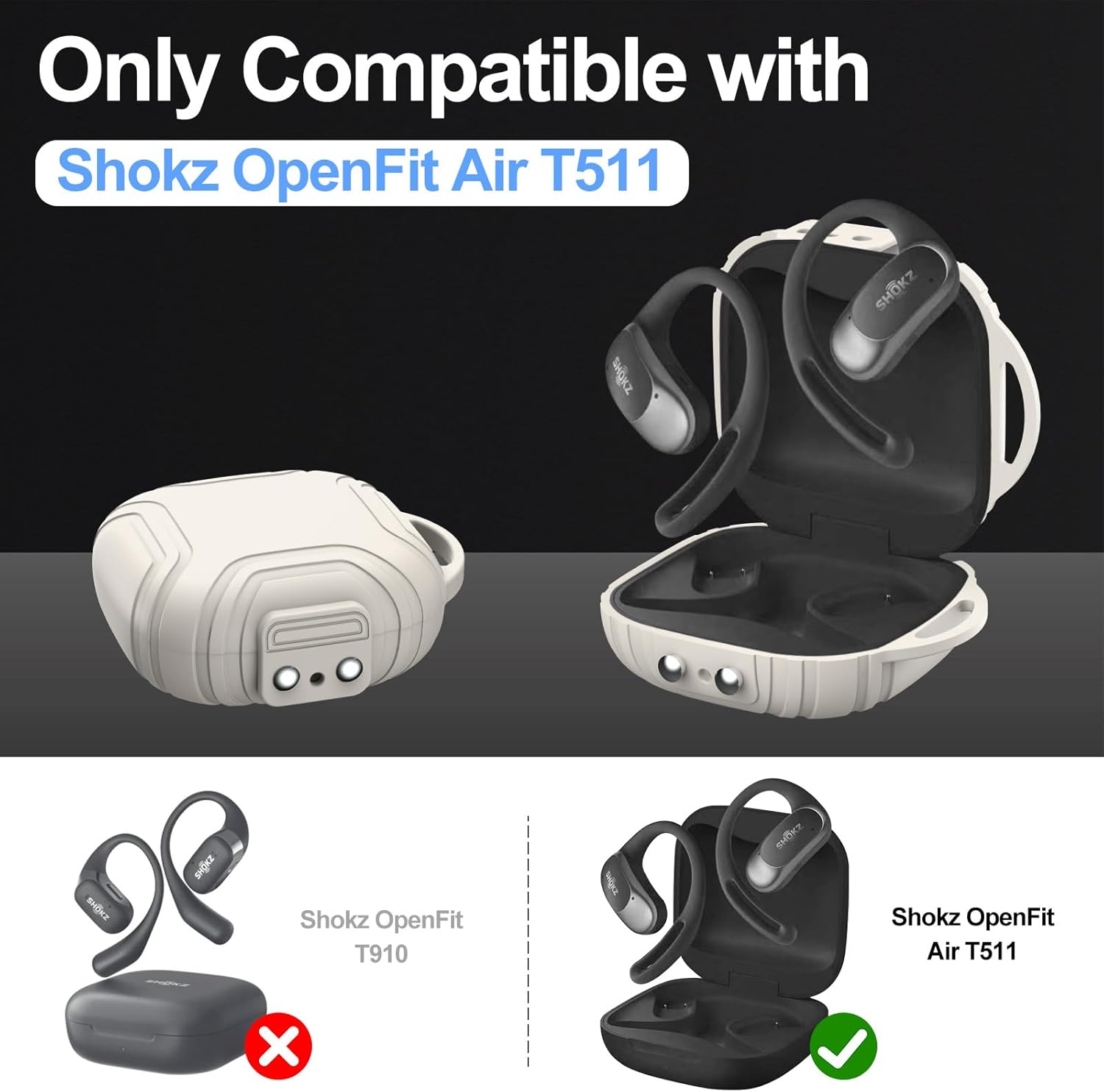 for Shokz OpenFit Air Open-Ear True Wireless Earbuds Case Cover, Soft Silicone Protective Earbuds Case, Only Compatible with Shokz OpenFit Air Open-Ear Headphones with Carabiner(White) - Image 2