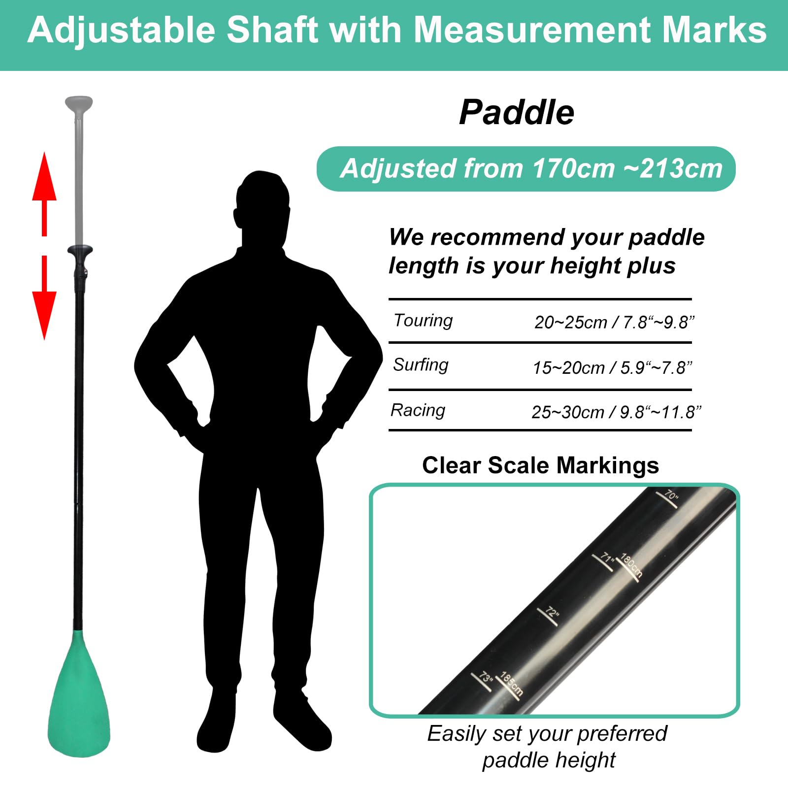 BeGrit Remo Paddle Surf 2 en 1 Remo Kayak Aluminio 4 Piezas Remo Doble Paddle Surf Ajustable Pala Sup Desmontable Set Accesorios Pala Padel Surf para Canoa Board Hinchable