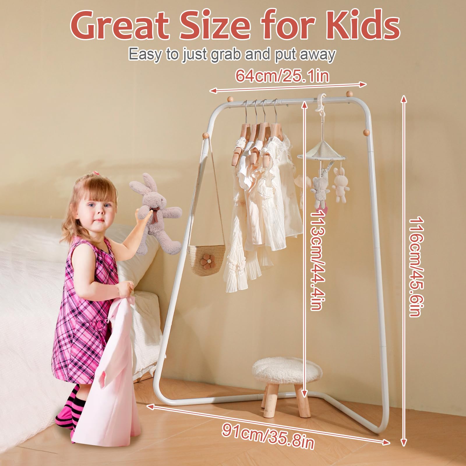 YGJT Kinder Kleiderständer, Garderobe mit Ablage & Kleiderstange für Kinderzimmer, Mädchenzimmer & Spielzimmer, stabiler Metallständer für Kleidung, Schuhe & Aufbewahrung, Weiß (Ecke)
