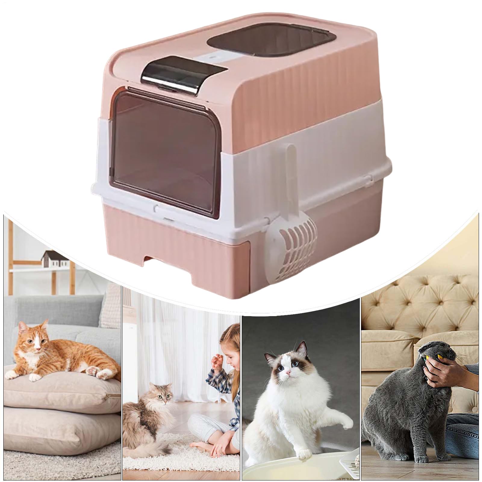Lettiera per gatti - Lettiera per gatti di grandi dimensioni, scatola portaoggetti antiodore pieghevole leggera con pala e filtro per il trasporto portatile design chiuso
