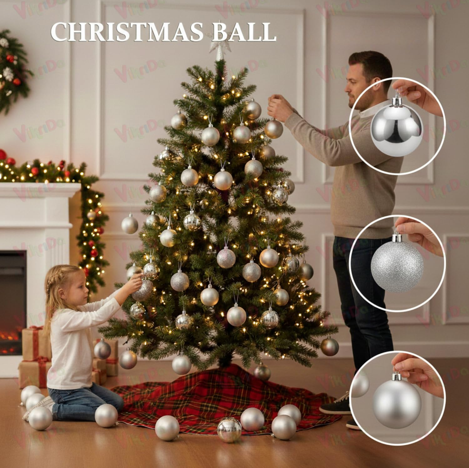 VikriDA Big Size 10 cm Christmas Ornament Balls (12 Pcs) | Glitter Snowball Hanging Decorations for Xmas Tree & Party Décor – White 4