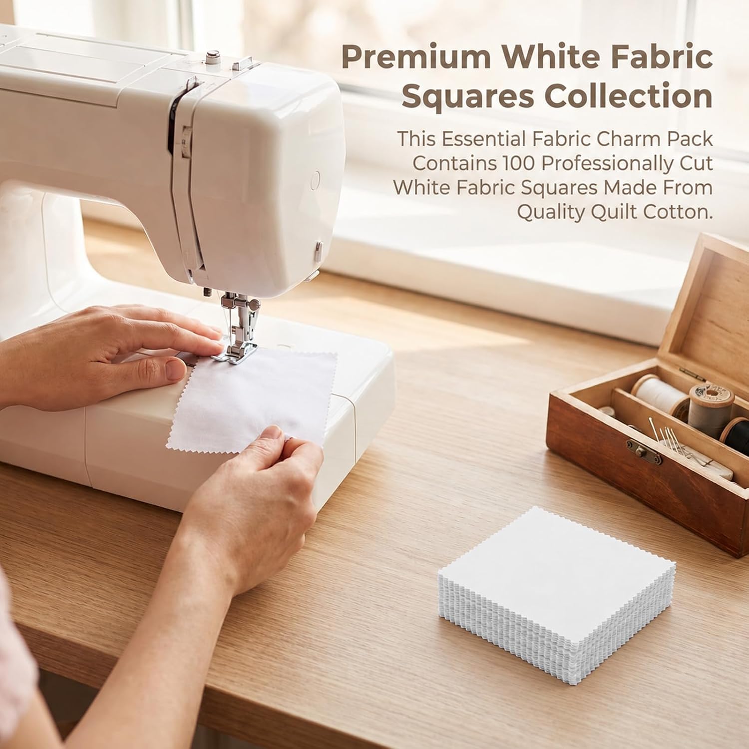 50 Pack Charm Packs for Quilting 5 Inch White Cotton Fabric Squares