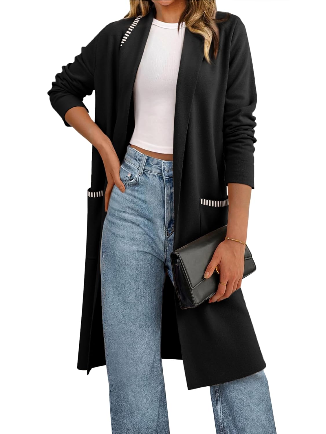 Simplee Womens Open Front Fall Cardigan Sweater Oversized Lapel Coatigan Knit Long Outwear Coat with Pockets