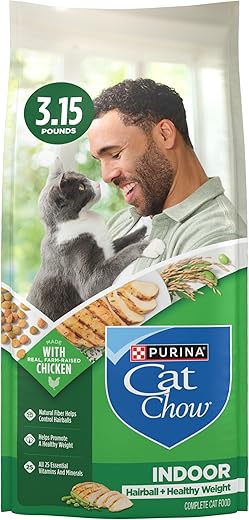 Purina Cat Chow Indoor Dry Cat Food, Hairball + Healthy Weight – (4) 3.15 lb. Bags